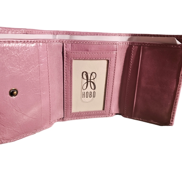HOBO Jill Mini Fold Wallet Pink Leather 'Lilac Rose' trifold billfold coin zip - Picture 3 of 5
